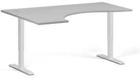 Ergonomický výškovo nastaviteľný stôl, 160x120 cm, 2 motory, L/P, biela podnož, sivá