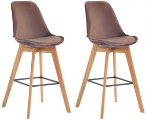 Barová stolička Metz ~ zamat, drevené nohy natura (SET 2 ks) - Hnedá