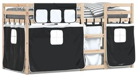 Poschodová posteľ závesy bielo-čierna 90x200cm masívna borovica 3283892
