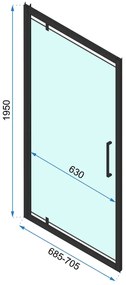 Rea Rapid Swing, jednokrídlové výklopné sprchové dvere 70 x 195 cm, 6mm číre sklo, čierny profil, REA-K6407