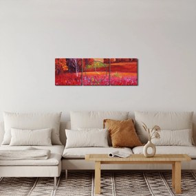Obraz červenej krajiny (s hodinami) (90x30 cm)