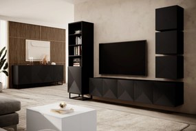 Závesný TV stolík Asha 200 cm - čierny mat
