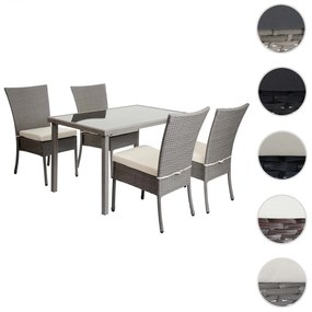 4x Stolička a stola HWC-G19, polyratan, 120x75cm - čierna, vankúše tmavosivá