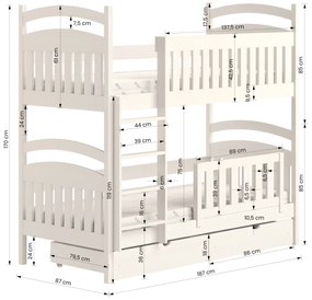 Posteľ poschodová drevená Amely - Farba šedý, rozmer 80x180