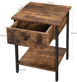 Odkladací stolík so zásuvkou TAYLOR 40x40 cm, rustikálne hnedý