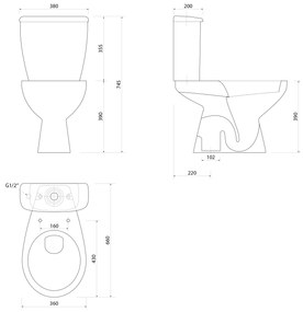 Aqualine Aqualine, MANUEL WC kombi misa s nádržkou vrátane splachovacej súpravy, spodný odpad, biela, PS8814