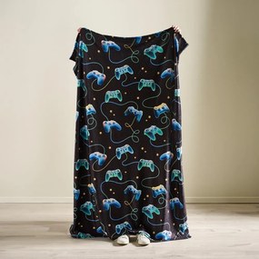 Čierna/modrá detská deka z mikroplyšu 130x170 cm Gamer – Catherine Lansfield