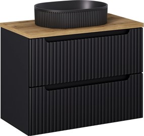 Comad Kúpeľňová skrinka s doskovým umývadlom SET-NOB B OAK 80 čierna mat/dub coast evoke