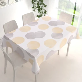 Biante Zamatový obdĺžnikový obrus Tamara TMR-023 Žlté a sivé designové kruhy na smotanovom 80x120 cm