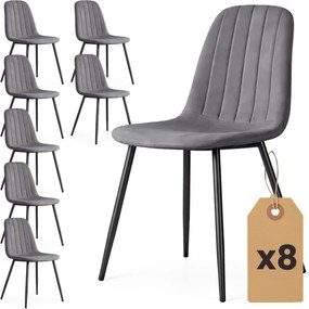 Sada ôsmich jedálenských stoličiek LUMO zamatové, grafitové / čierne nohy (8 ks)