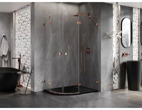 Mexen Lunar, pravý polkruhový sprchový kút 100 x 90 cm, 8mm číre sklo, profil ružové zlato, 833-100P-090L-60-00