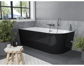 Mexen Mia, voľne stojaca rohová vaňa, lavá, 180 x 80 cm, biela-čierna, brúsený grafit prepad, 52691808075L-95