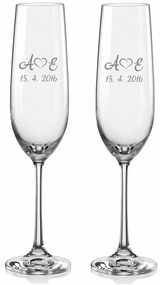 Svadobné poháre na sekt Monogramy so srdiečkami, 2 ks