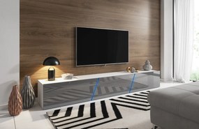 TV stolík Slant s LED osvetlením 240 cm biely mat/sivý lesk