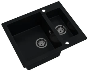 Sink Quality Ferrum, kuchynský granitový drez 605x495x210 mm + čierny sifón, čierna, SKQ-FER.C.5KBO.XB
