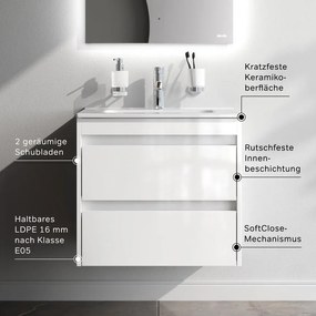 Skrinka s umývadlom 60 AM.PM Spike MPA-FHX0602WG-WCC0602WG závesná, 2 zásuvky, lesklá biela