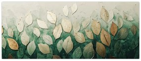 Obraz - Zlato-zelené listy (120x50 cm)
