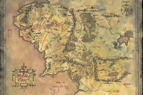 Plagát, Obraz - Pán Prsteňov  Mapa Stredozeme, (61 x 91.5 cm)