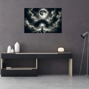Obraz – Čiernobiely strom v splne (90x60 cm)