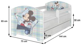 Detská posteľ Disney so šuplíkom - MYŠKA MINNIE PARIS 140x70 cm BIELA - 1 krátka + 1 dlhá zábrana