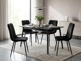 Čierna zamatová stolička LAVA ONYX s čiernymi nohami