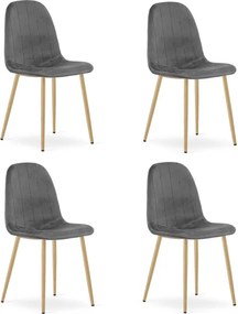 Set štyroch jedálenských stoličiek PADVA zamatové tmavosivé / hnedé nohy (4 ks)