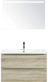 Kúpeľňový nábytkový set Pulse 90 cm s keramickým umývadlom a zrkadlom s LED osvetlením dub sivý
