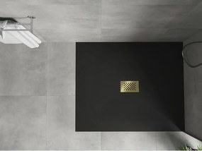 Mexen Hugo, obdĺžniková sprchová vanička SMC 140 x 100 cm, čierna, zlatá krytka, 42701014-G