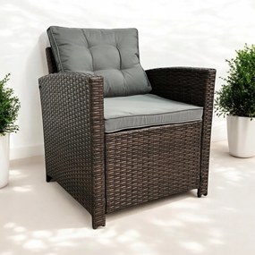 Set dvoch záhradných kresiel z technoratanu SFS020-SC - tmavo hnedé + sivé vankúše