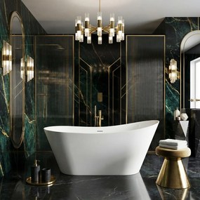 Rea Lusso Slim, voľne stojaca vaňa 170×74 cm + medený click-clack, biela lesklá, KPL-W8504