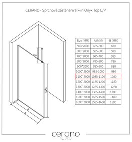 CERANO - Sprchová zástena Walk-in Onyx Top L/P - guľatá vzpera - zlatá kartáčovaná, ryhované sklo - 110x200 cm, CER-CER-8050BD1594