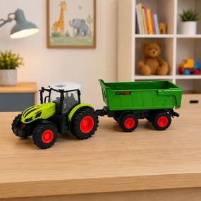 LEAN Toys Poľnohospodársky traktor s vyklápacím prívesom, diaľkovo ovládaný RC, so svetlami, mierka 1:24