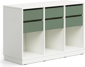 Úložná skrinka CASPER, 6 zásuviek, 3 priehradky, so soklom, biela/tmavozelená