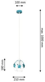 Detský luster na lanku STARS 1xE27/15W/230V tyrkysová/biela