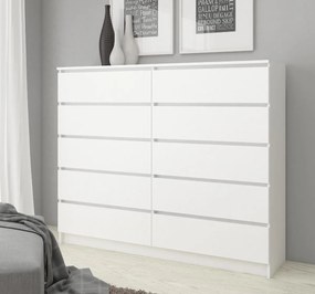 Komoda Kuba 140 cm 10 zásuviek biela