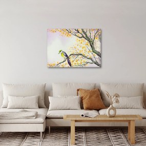 Obraz - Akvarelový vtáčik na strome (70x50 cm)