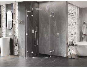 Mexen Lunar, L polkruhový výklopný sprchový kút 90 x 90 cm, 8mm číre sklo, biely profil, 833L-090L-090P-20-00