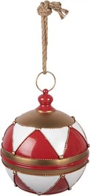 Bielo-červená veľká kovová závesná rolnička - Ø 31*36 cm
