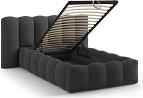 Antracitová čalúnená jednolôžková posteľ s úložným priestorom s roštom 90x200 cm Lupine – Micadoni
