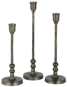 Set 3ks granitový antik kovový svietnik na úzku sviečku Becca - Ø 10*40 cm