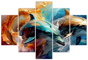 Obraz - Maľba delfínov (150x105 cm)