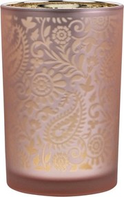 Ružovo strieborný sklenený svietnik s ornamentami Paisley vel.L - Ø 12*18cm