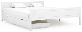 Rám postele s 2 zásuvkami biely masívna borovica 160x200 cm