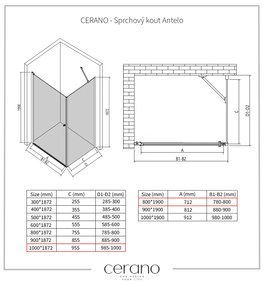 Cerano Antelo, 1-krídlový sprchovací kút 80(dvere) x 100(stena) x 190 cm, 6mm číre sklo, chrómový profil,