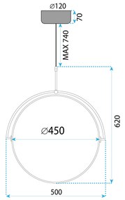 Toolight Toolight, LED stropné svietidlo 50cm APP1427-C, čierna, OSW-06642