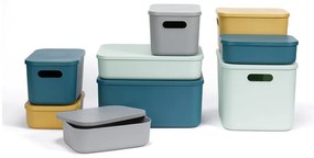 Sivý plastový úložný box s vekom 24,5x18x15 cm – Homéa