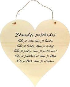 AMADEA Drevené srdce s textom Domáce požehnanie..., 21 x 20 cm