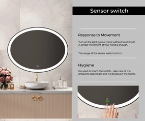 Ovala oglinda baie cu leduri Horizontálne L74 oglinda la comanda pe perete cu Stația meteo WI-F, Oglindă cosmetică