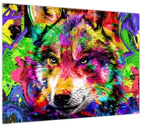 Sklenený obraz - Vlk s graffiti (70x50 cm)