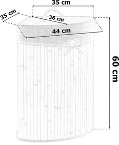 Bambusový rohový kôš na bielizeň s vekom, čierno-šedý, 60L
